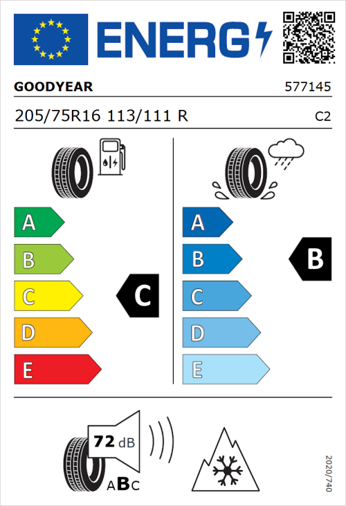 Tyre Label for Goodyear Vector 4Seasons Cargo 205/75R16 113/111R