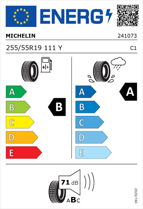 Tyre Label for Michelin Latitude Sport 3 255/55R19 111Y