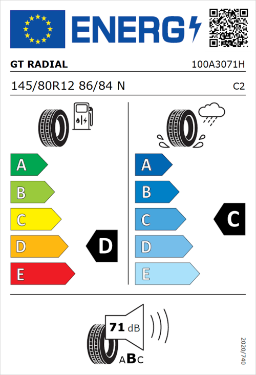 Tyre Label for GT Radial Maxmiler Pro 145/80R12 86/84N